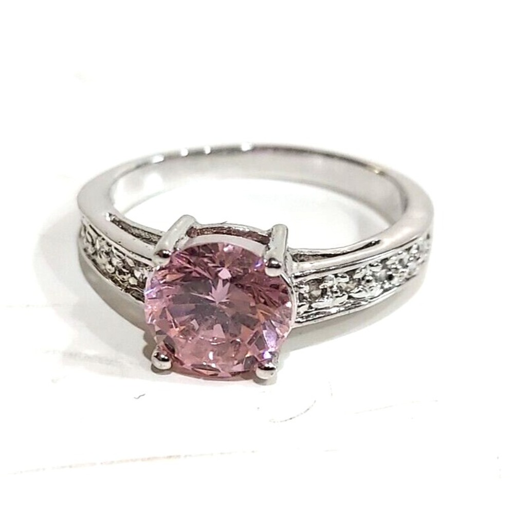 Ring Sz 7.75 Fashion Ring - Silver Tone with Pink Faux Jewel
